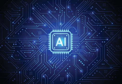 Artificial intelligence chipset on circuit board in futuristic concept technology artwork for web, banner, card, cover. Vector illustration