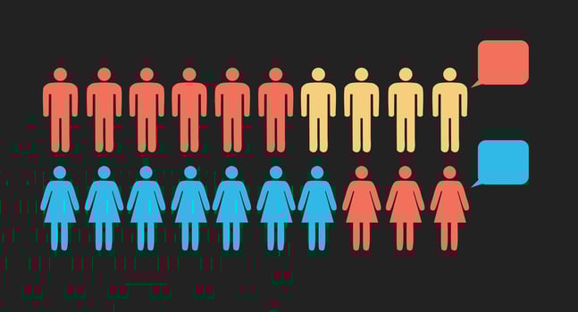 People percentage concept in flat style. Crowd of people vector illustration on black background.