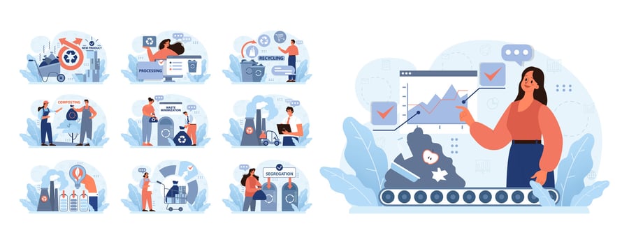 Waste Management set. Flat vector illustration