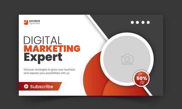 Corporate creative video thumbnail and social media cover design, digital marketing agency live video streaming for business promotion on abstract orange colorful shapes and white background vector