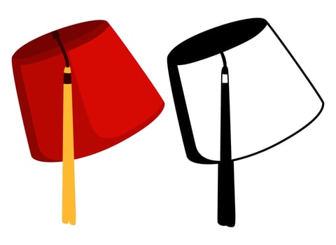 set Arabian Red Fez Hat Moroccan accessory vector illustration