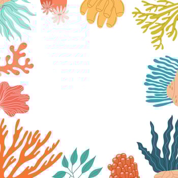 Square frame with seaweed on white background vector