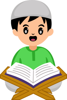cute cartoon muslim kid boy reading holy Quran in month ramadan fasting png