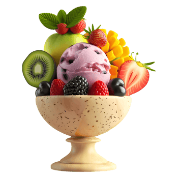 AI generated 3D Rendering of a Mix Fruits Ice Cream in a Bowl on Transparent Background - Ai Generated png