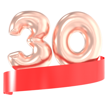 Anniversary Balloon 30 Number Gold 3D Rendering png