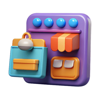 Online shopping concept in minimal 3D illustration, shop purchase basket retail store on ecommerce png