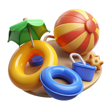 Summer 3d realistic render icon set. object with beach elements, summer holiday clip art set png