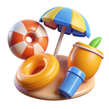 Summer 3d realistic render icon set. object with beach elements, summer holiday clip art set png