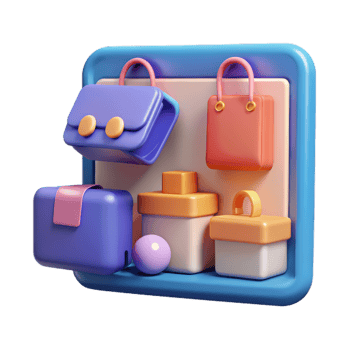 Online shopping concept in minimal 3D illustration, shop purchase basket retail store on ecommerce png