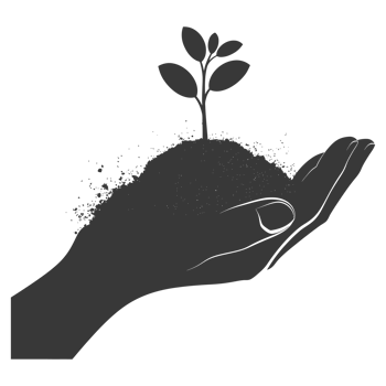 AI generated Silhouette Hand holding soil with growing sprout black color only earth day celebration png