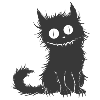 AI generated Silhouette cute cat monster black color only full body png