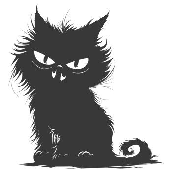 AI generated Silhouette cute cat monster black color only full body png