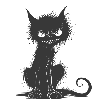 AI generated Silhouette cute cat zombie black color only full body png