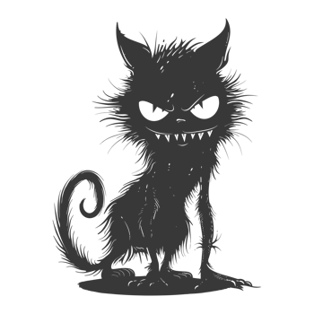 AI generated Silhouette cute cat zombie black color only full body png