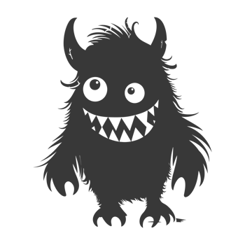AI generated Silhouette cute monster black color only full body png