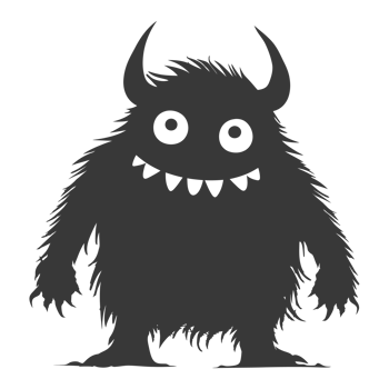 AI generated Silhouette cute monster black color only full body png