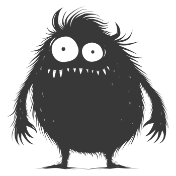 AI generated Silhouette cute monster black color only full body png