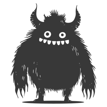AI generated Silhouette cute monster black color only full body png