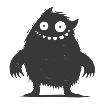 AI generated Silhouette cute monster black color only full body png