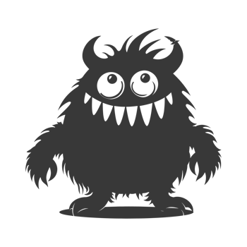 AI generated Silhouette cute monster black color only full body png