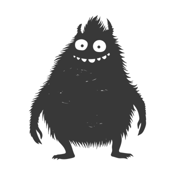 AI generated Silhouette cute monster black color only full body png