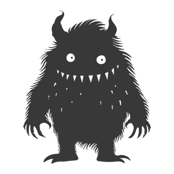 AI generated Silhouette cute monster black color only full body png