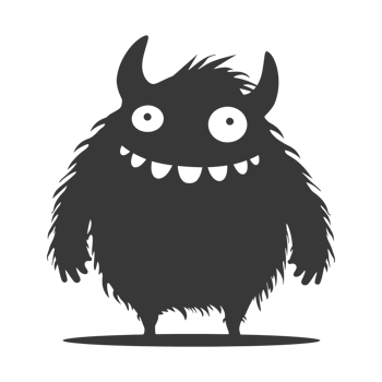 AI generated Silhouette cute monster black color only full body png