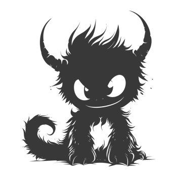AI generated Silhouette cute monster black color only full body png