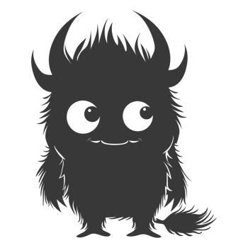 AI generated Silhouette cute monster black color only full body png