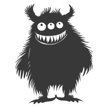 AI generated Silhouette cute monster black color only full body png