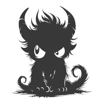 AI generated Silhouette cute monster black color only full body png