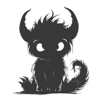 AI generated Silhouette cute monster black color only full body png