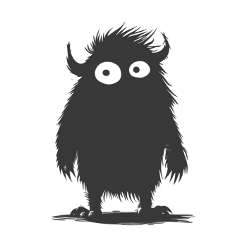 AI generated Silhouette cute monster black color only full body png