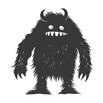 AI generated Silhouette cute monster black color only full body png