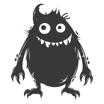 AI generated Silhouette cute monster black color only full body png