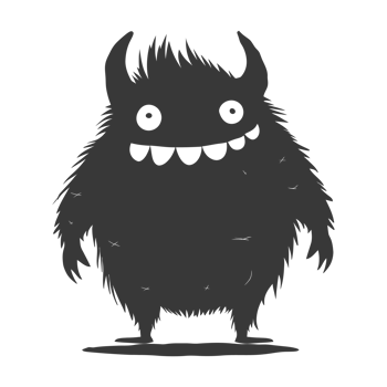 AI generated Silhouette cute monster black color only full body png