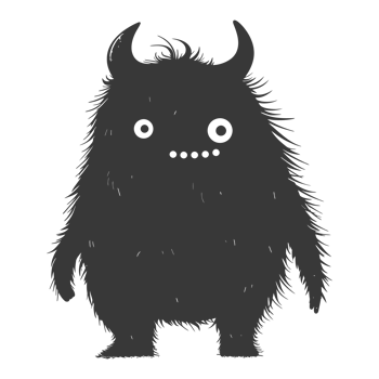 AI generated Silhouette cute monster black color only full body png