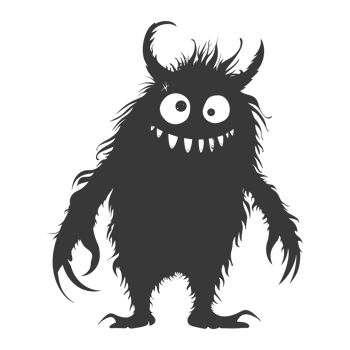 AI generated Silhouette cute monster black color only full body png