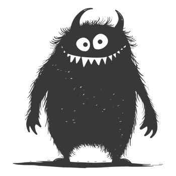 AI generated Silhouette cute monster black color only full body png