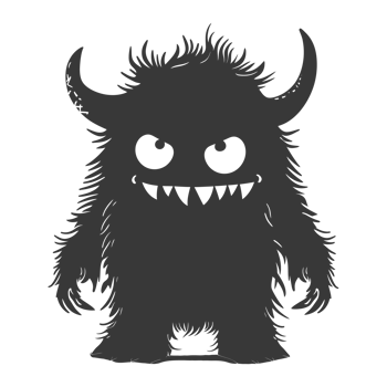 AI generated Silhouette cute monster black color only full body png
