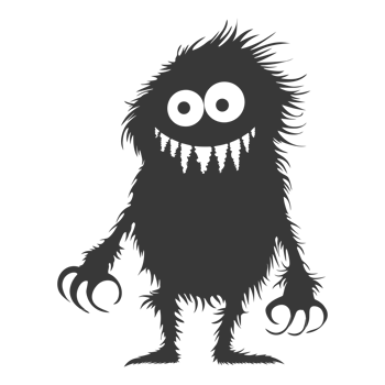 AI generated Silhouette cute monster black color only full body png