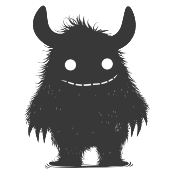 AI generated Silhouette cute monster black color only full body png