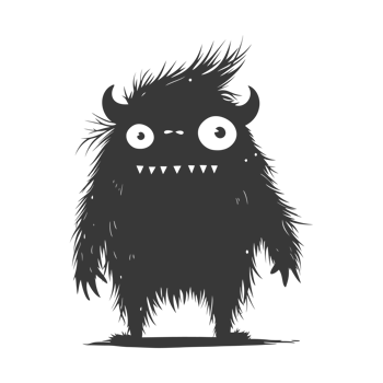 AI generated Silhouette cute monster black color only full body png