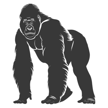 AI generated Silhouette gorilla animal black color only full body png