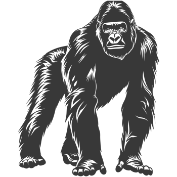 AI generated Silhouette gorilla animal black color only full body png