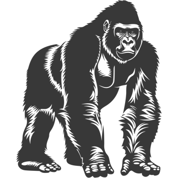 AI generated Silhouette gorilla animal black color only full body png