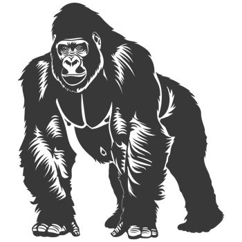 AI generated Silhouette gorilla animal black color only full body png