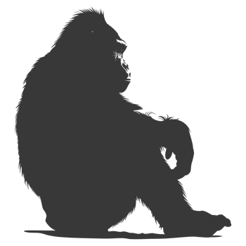 AI generated Silhouette gorilla animal black color only full body png