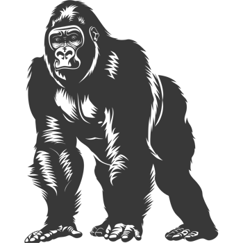 AI generated Silhouette gorilla animal black color only full body png