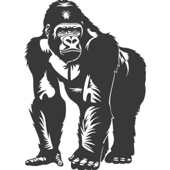 AI generated Silhouette gorilla animal black color only full body png